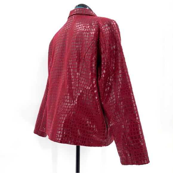 Selene Sport Red Embossed Animal Print Zipper Front Vinyl Jacket, 14 - Picture 11 of 16